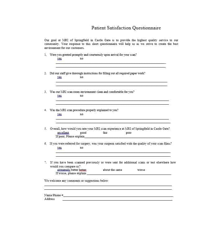Patient Satisfaction Survey Template 30